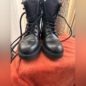 Prada Women's Navy Re-Nylon/Leather Combat Boots